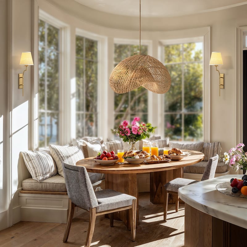 Sepherina Rattan Pendant Light Natural Large Sculptural Handwoven Light Fixture For Modern, Transitional, Farmhouse Room Décor.