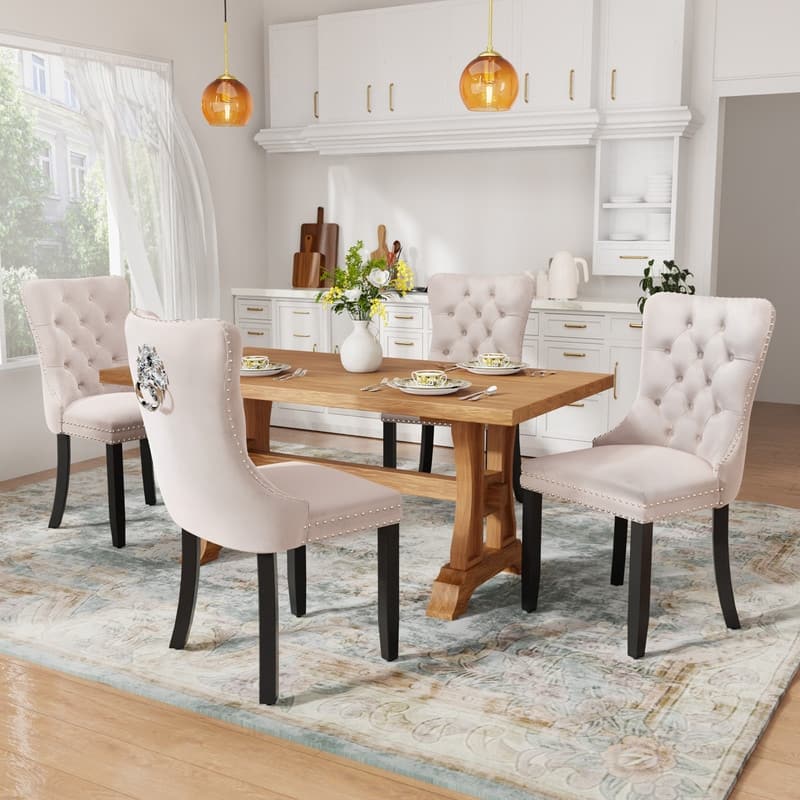 Solid Wood Velvet Upholstered Dining Chair Set of 4
