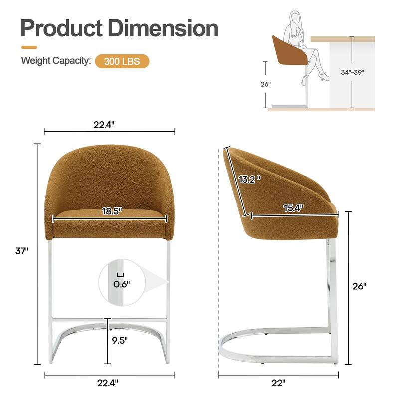 26" Fabric Upholstered Counter Height Bar Stools with Arms - 37" H x 22.4" W x 22" D