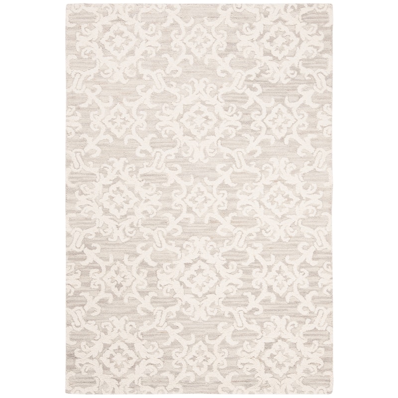 SAFAVIEH, Handmade Blossom Vesela Modern Floral Wool Rug - 2' x 3' - Grey/Ivory