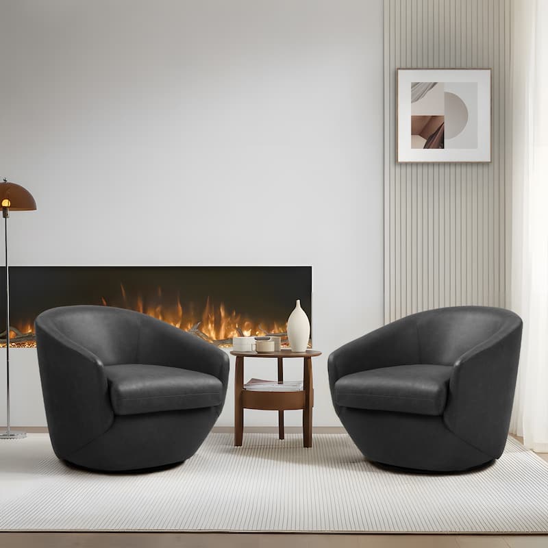 2 Set Vegan Leather Armchair Barrel Swivel Accent Chairs
