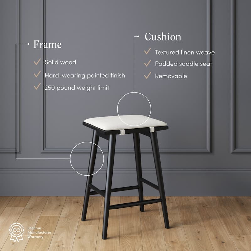 Barker Boucle Upholstered Barstool, Backless Counter Height Stool with Cushion