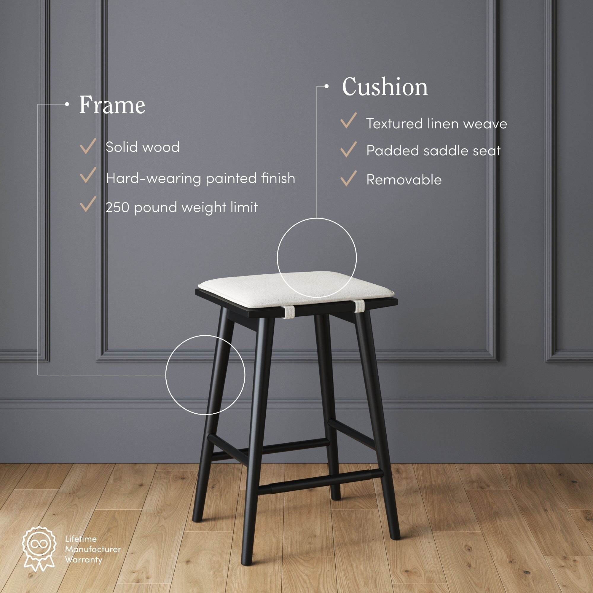 Barker Boucle Upholstered Barstool Backless Counter Height Stool with Cushion Set of 2 Chestnut Warm Pine