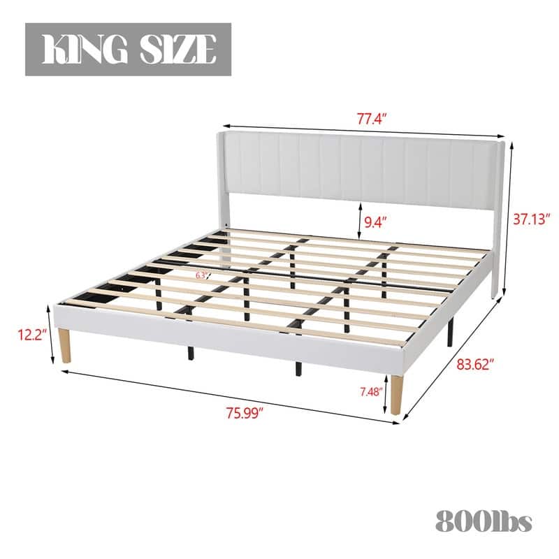 Caxkun Upholstered Platform Bed Frame with Wingback headboard