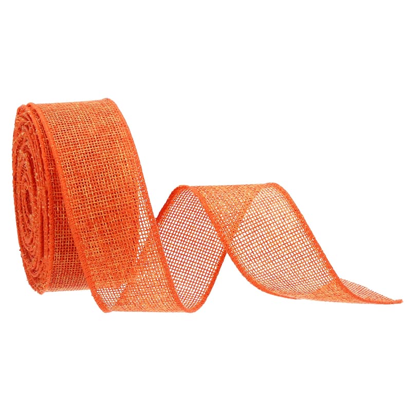 Burlap Ribbon Fabric Wired Edge Dark Orange for Wrapping