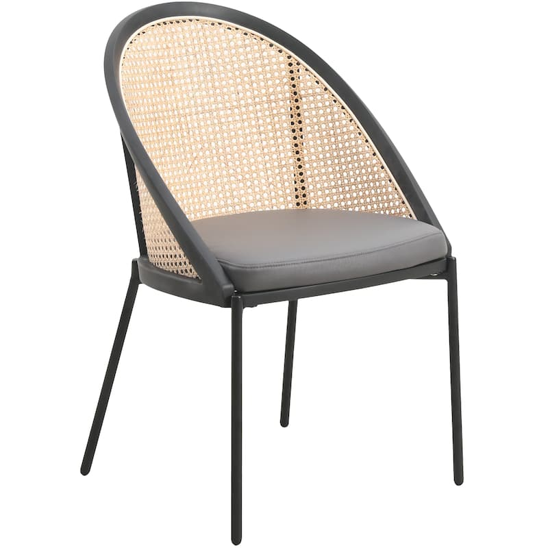 Urbane Modern Stylish Dining Chair with Leather Seat and Wicker Back for Dining Room & Kitchen - Charcoal