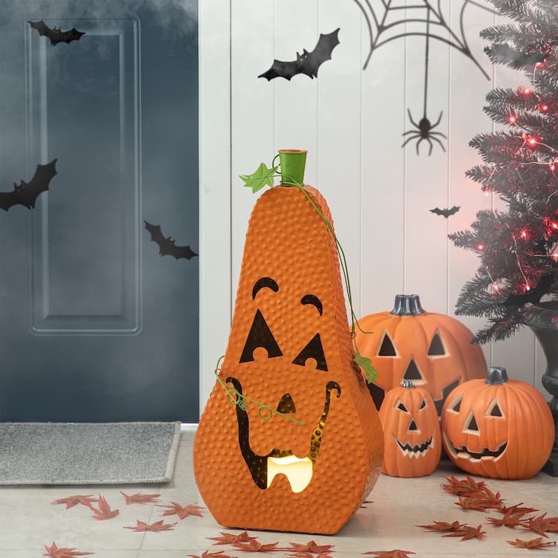 Glitzhome Halloween Metal Lighted Jack-O-Lantern Porch Decor