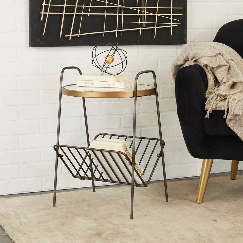 Gold Metal 1 Shelf Accent Table with Mirrored Glass Top - Gold