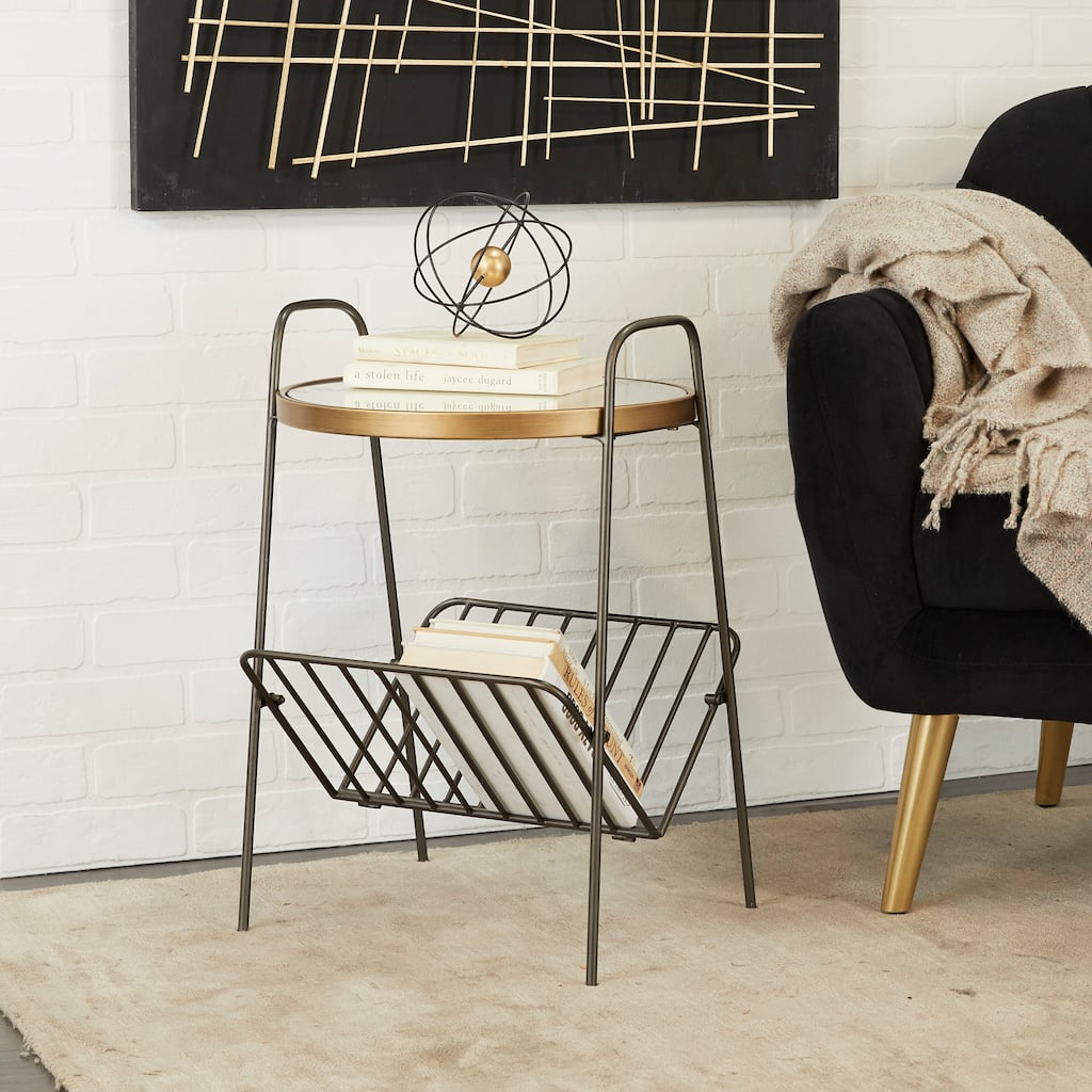 Gold Metal 1 Shelf Accent Table with Mirrored Glass Top