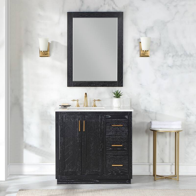 Altair Gazsi Bathroom Vanity with Composite Stone Countertop with Mirror