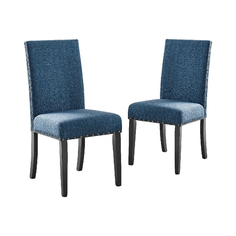 38 Inch Dining Chair with Nailhead Trim, Set of 2, Blue - 24 L X 19 W X 38.5 H Inches