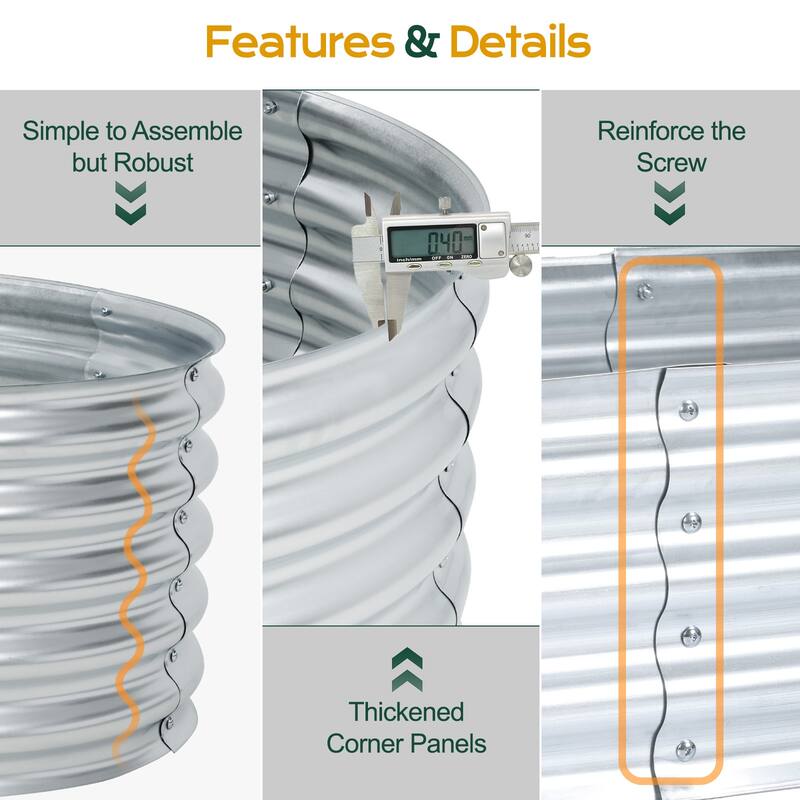 Aoodor Galvanized Raised Garden Bed Kit for Vegetables, Flowers, Herbs - Silver