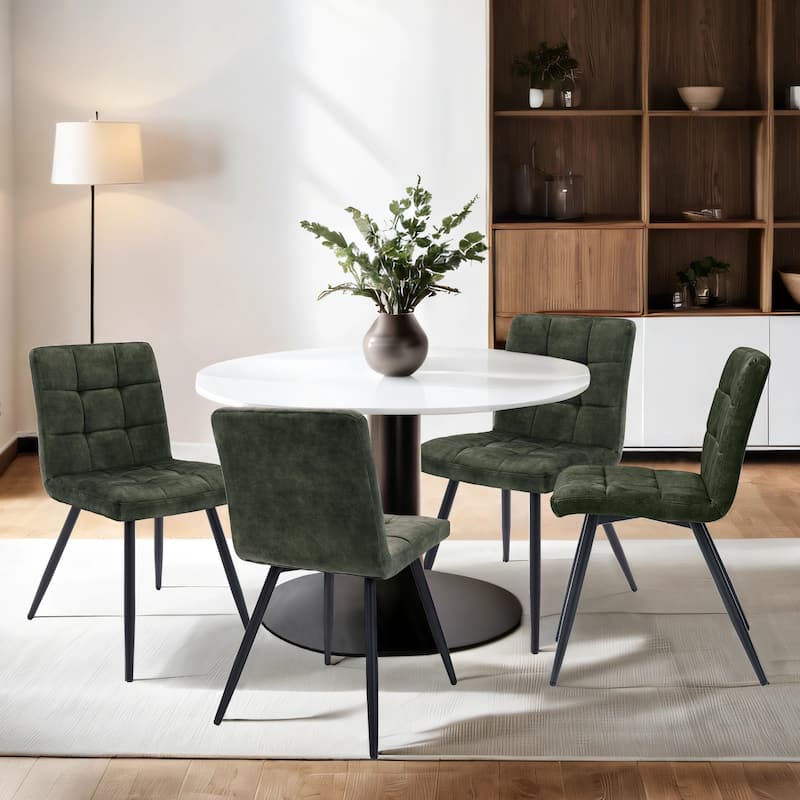 Modern 17” Wide Tufts Upholstered Dining Side Chairs with Metal Legs - 22.25L×18.71W×32.09H - Set of 4 - New Velvet-Green