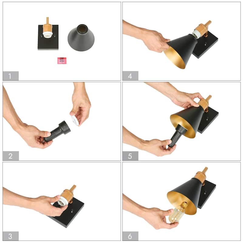 Reuel 1-Light Modern Industrial Black Gold Wall Sconce Metal Bathroom Vanity Lights - L5.5" x W7.5" x H8.5"