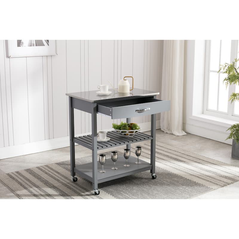 Holland Kitchen Cart With Stainless Steel Top - Grey