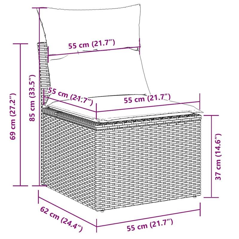 vidaXL Patio Sofa Set with Cushions Outdoor Furniture 8 Piece Poly Rattan - 21.7 x 39.4 x 28.7 in