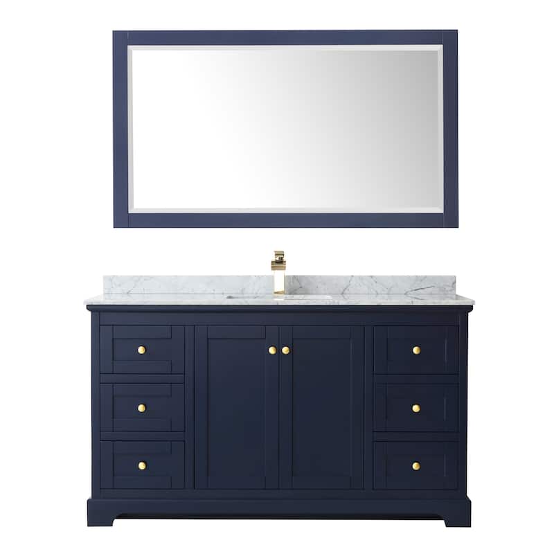 Avery 60-inch Single Vanity, Marble Top, Square Sink, 58-inch Mirror