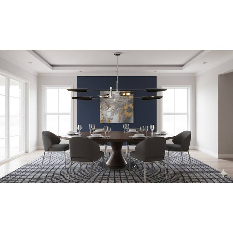 6-Light Chrome Chandelier With Black Metal Shades