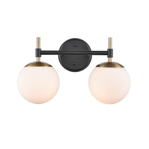 slide 2 of 16, 929 Lighting 2 Light Bathroom Vanity Fixture with Opal Glass Shades Matte Black/Modern Gold