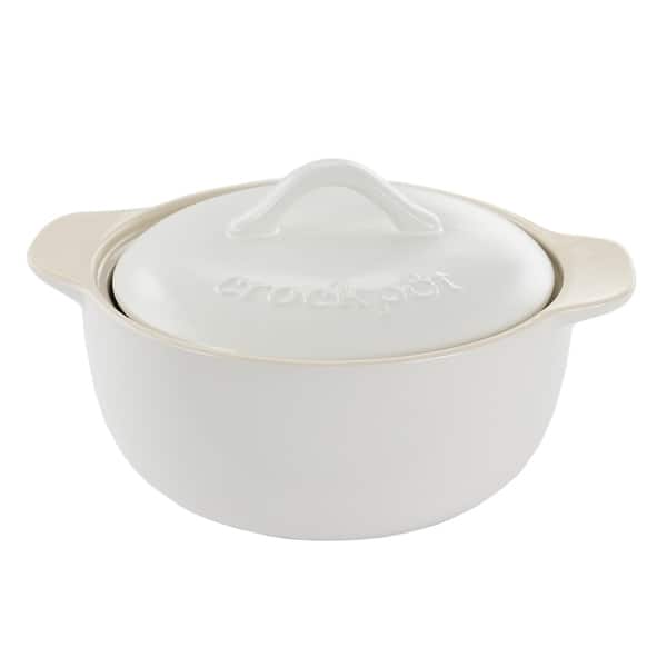 slide 2 of 6, 2.3 Quart Round Stoneware Casserole with Lid in White White