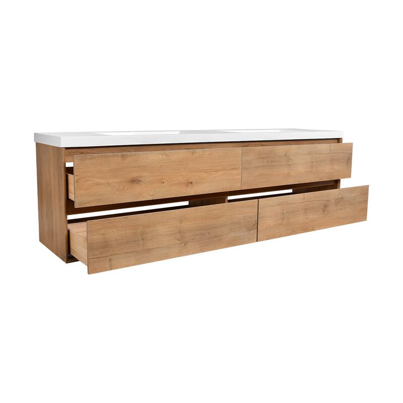 NebulaSky 84 in Wall Mounted Double Sink Bathroom Vanity with Top Combo Cabinet Vanity Set Invisible Handles