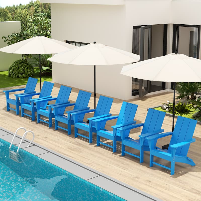 Shoreside Modern Poly Folding Eco-Friendly All Weather Adirondack Chair (Set of 8) - Pacific Blue