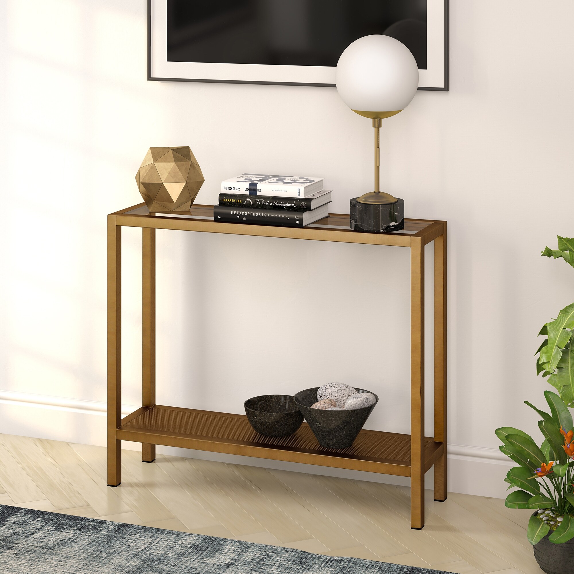 Rigan Metal Glass Console Table In Blackened Bronze On Sale Overstock 23566421 Fabulous and in like new condition console table with dimensions of 10.5 d x 22.75 w x 15.75 h. rigan metal glass console table in blackened bronze