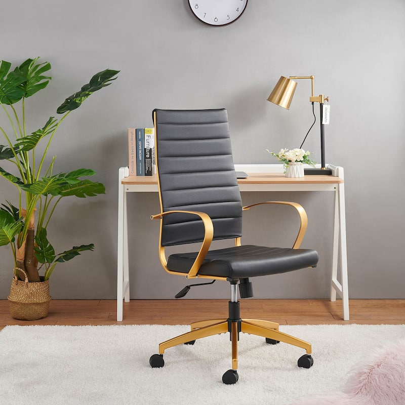 LUXMOD® Office Chair Faux Leather Silver Frame Adjustable and Swivel - Gold&Black