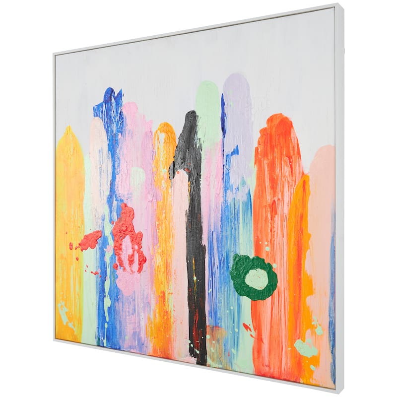 Multi Colored Canvas Paint Stroke Abstract Wall Art with White Frame