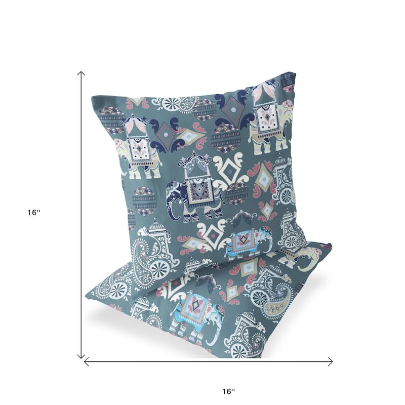 HomeRoots Set of Two 16" X 16" Gray and White Elephant Blown Seam Eclectic Indoor Outdoor Throw Pillow