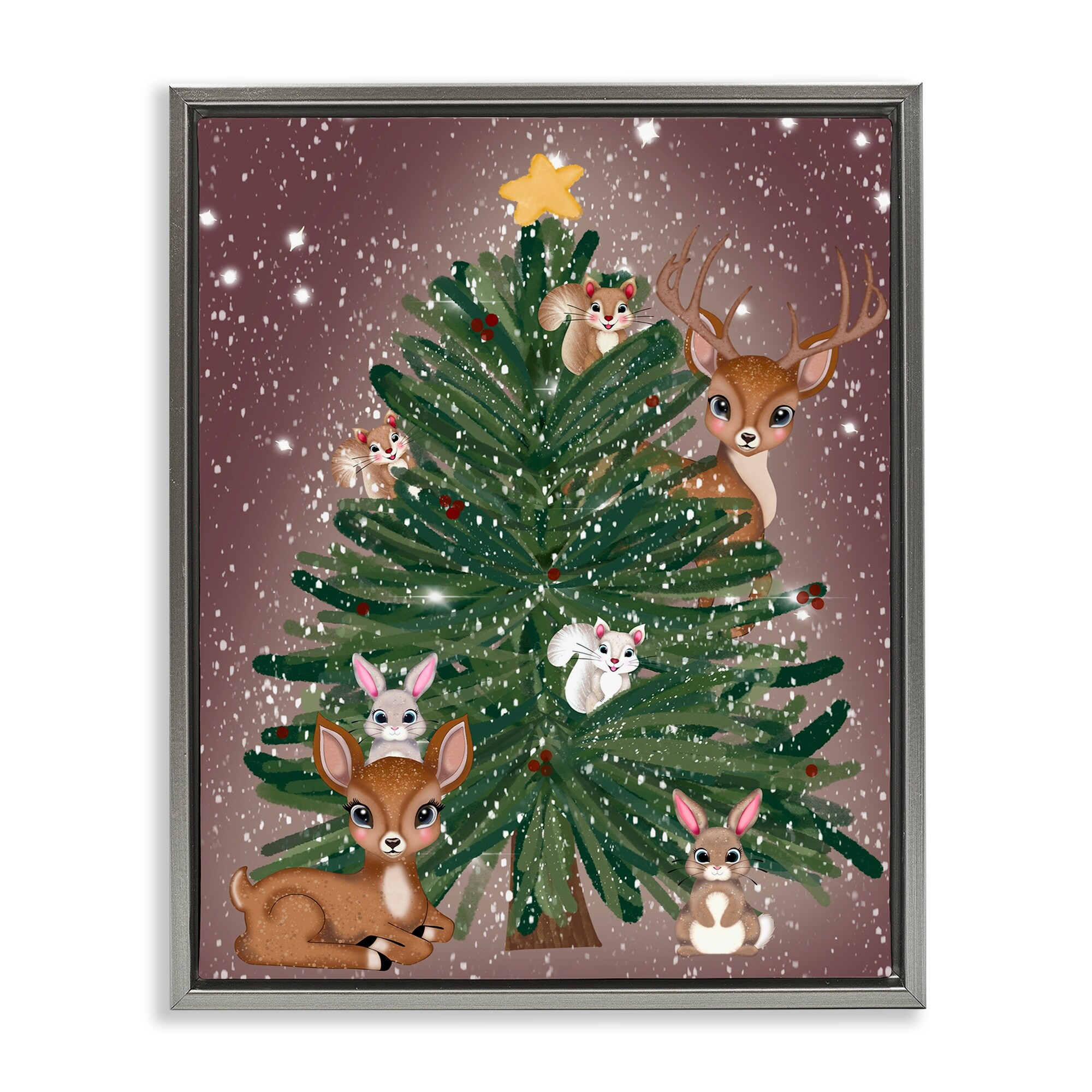 Stupell Christmas Tree Fun Animals Framed Floater Canvas Wall Art Design By Drew McInerney
