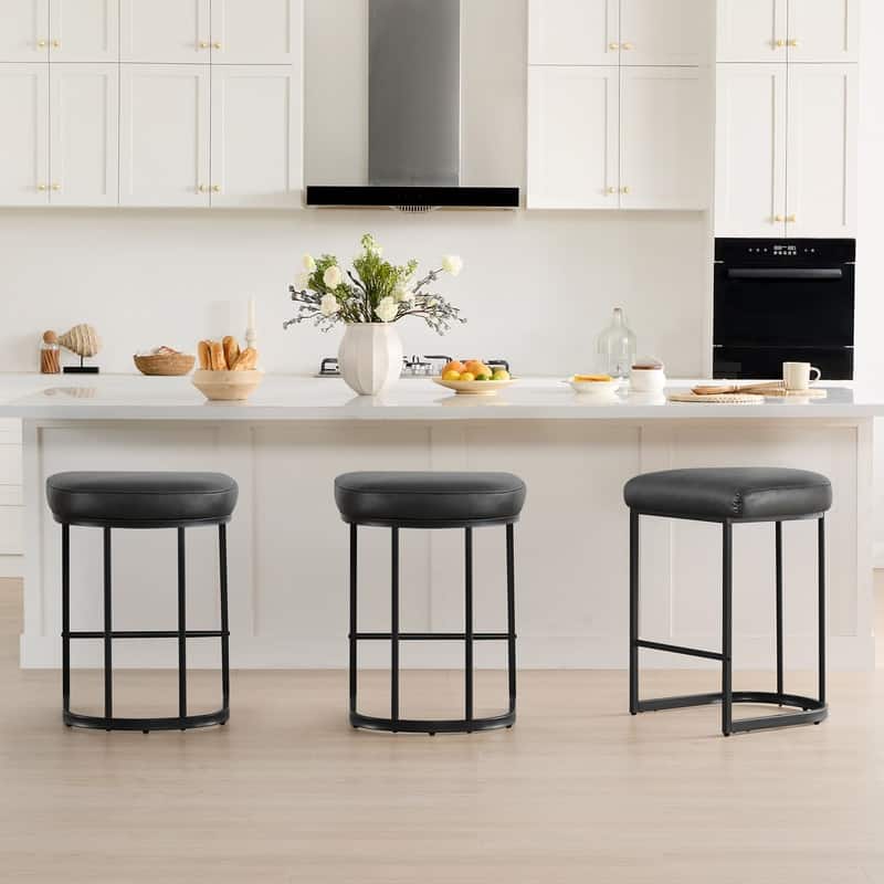 Spruce & Spring Modern Curved Upholstered Bar Stool with Metal Frame