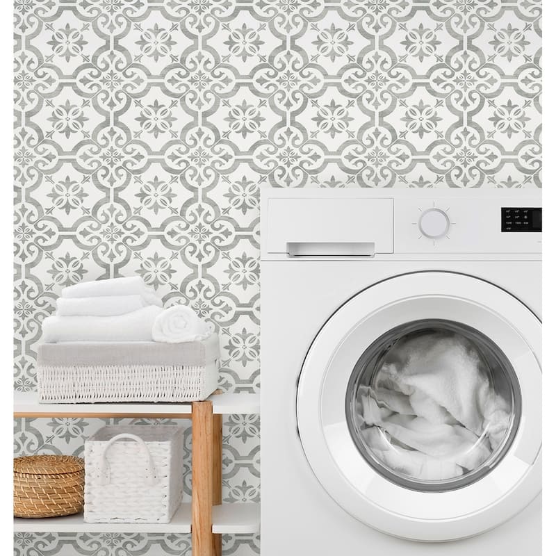 Seabrook Designs Encaustic Faux Tile Non-Woven Unpasted Wallpaper - 20.9 in. W x 33 ft. L