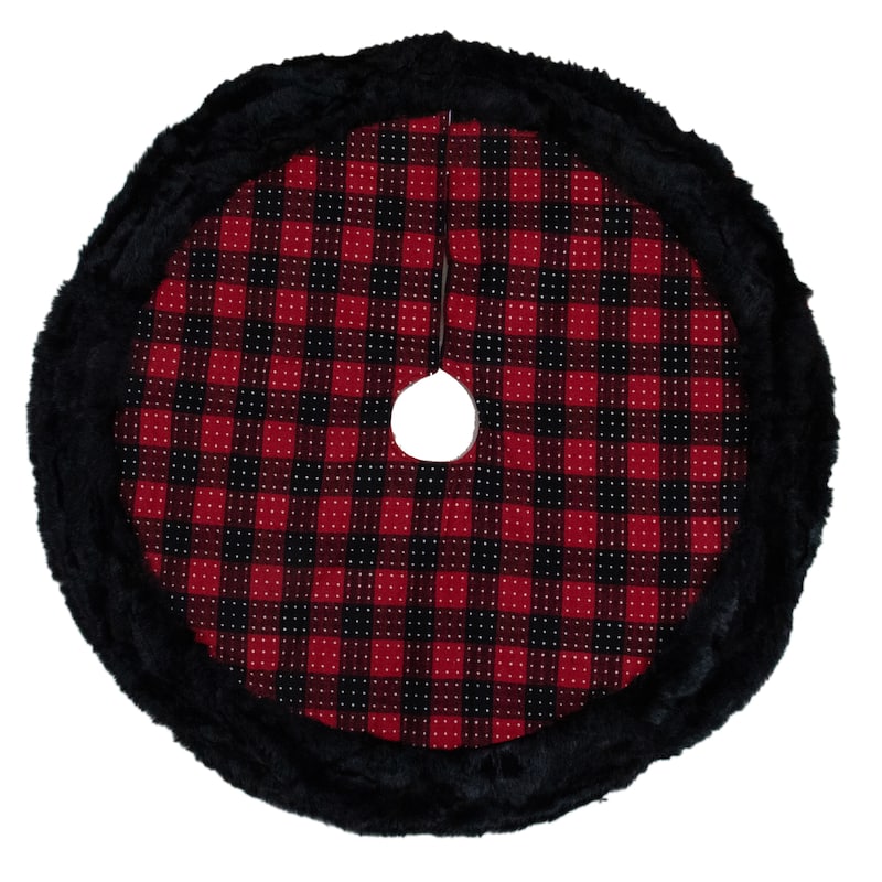 48" Red and Black Plaid with Polka Dots Christmas Tree Skirt - 48