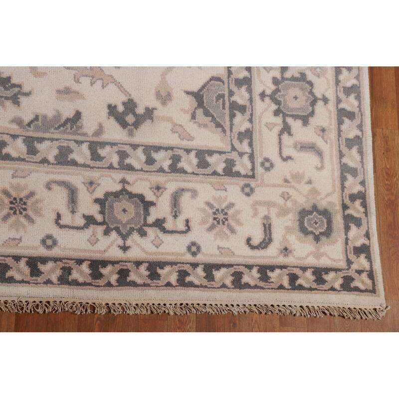 All-Over Ivory Floral Oushak Indian Area Rug Handmade Wool Carpet - 9'2"x 12'1"