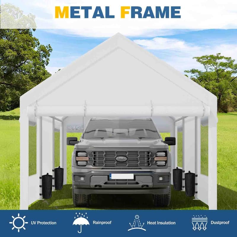 Futzca 12x20 ft Carport Canopy, Waterproof Outdoor Shelter with Sandbags