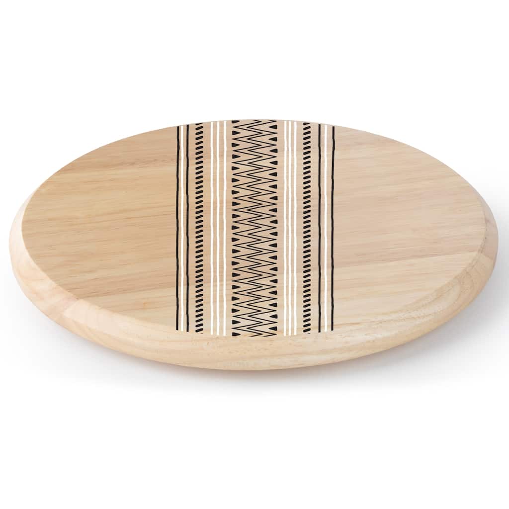 Tribal Round Wood Lazy Susan Turntable 14" Diameter for Serving Kitchen Organization Condiment Caddy