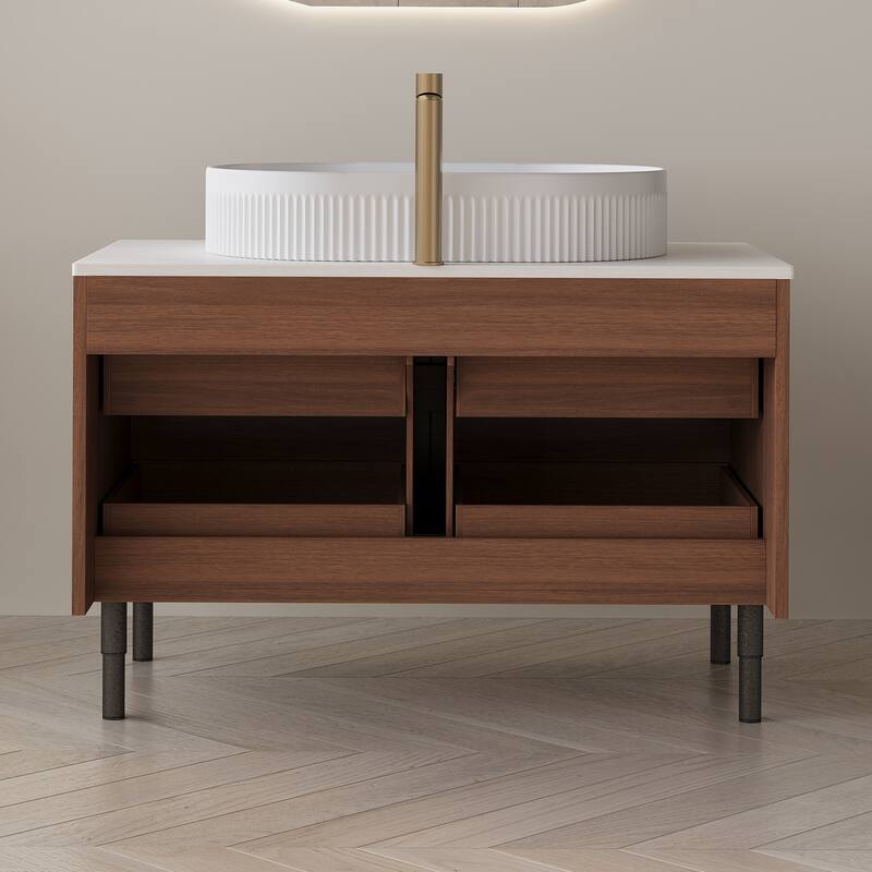 GDFStudio - Luxury 36" Floating/Freestanding Sintered Stone Bathroom Vanity with Ceramic Vessel Sink & Soft-Close Drawers