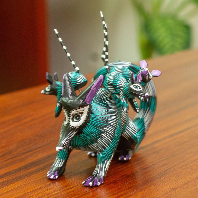 Novica Handmade Mother Opossum Wood Alebrije Sculpture
