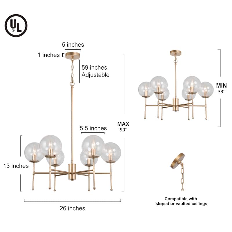 Holla Mid-century Modern Sputnik 6-light Chandeliers Globe Seeded Glass for Dining Room - D22'' x H 90''