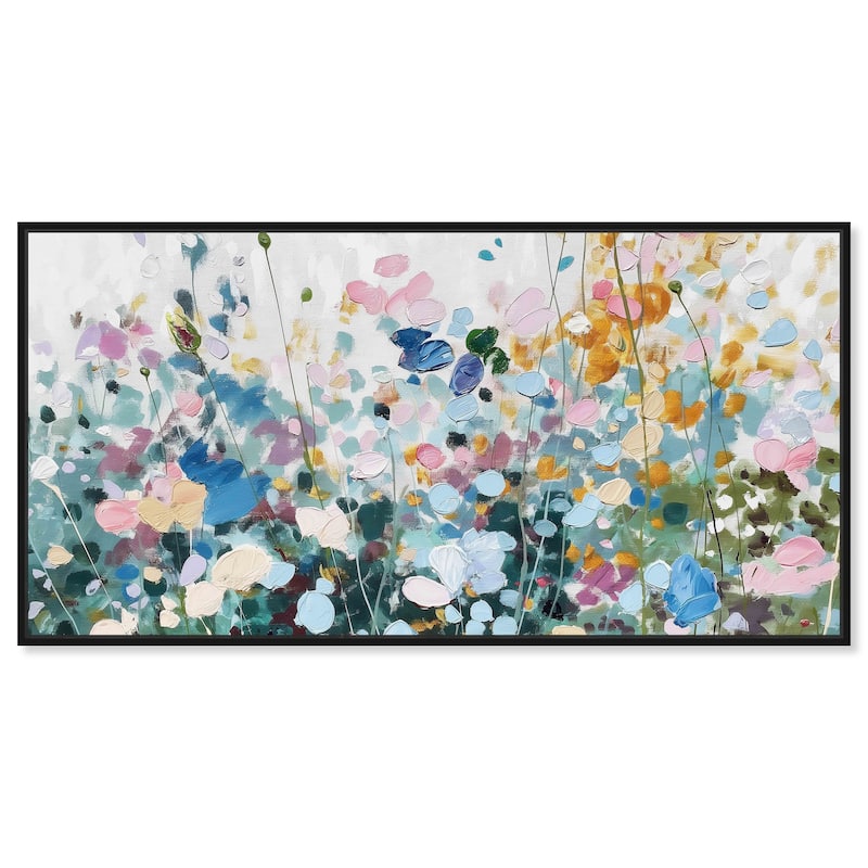 Art Remedy Blue Forest Framed Floral Fine 1 Piece Canvas Wall Art - 55 x 21 - Black