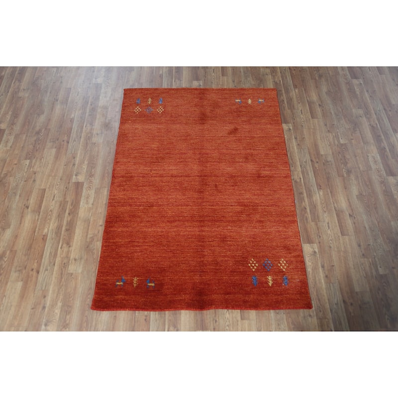 Orange Tribal Gabbeh Indian Rug Handmade Wool Carpet - 4'0" x 5'10"