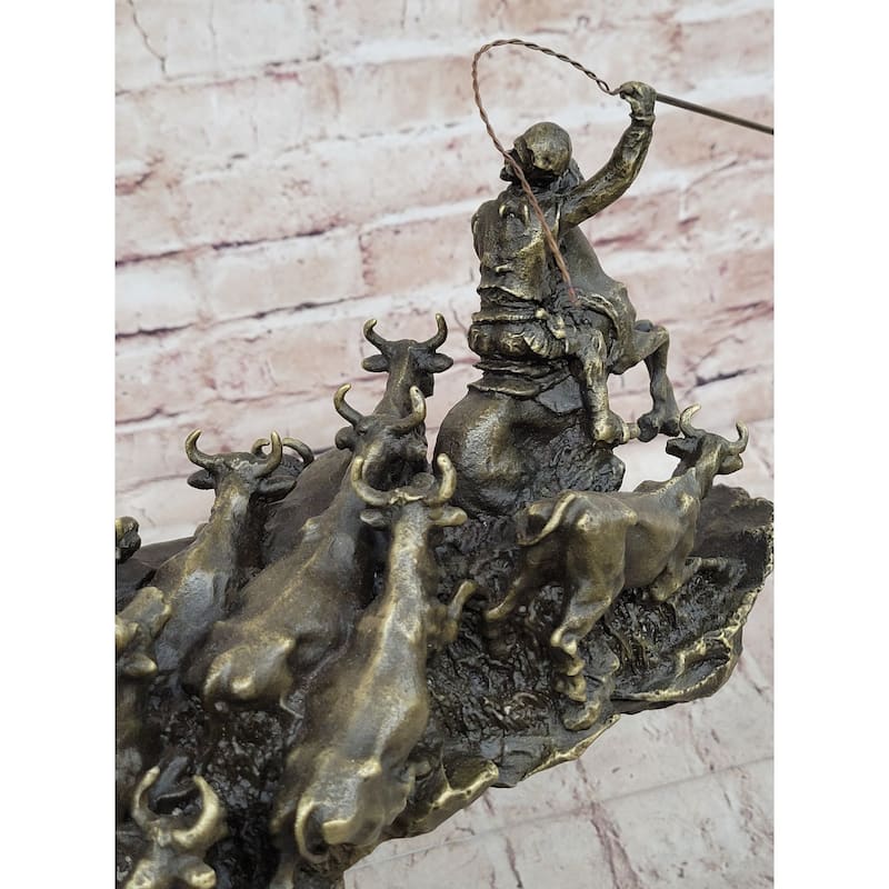 Cattle Drive Western Americana Bronze Cowboy Rancher Sculpture C.M. Russell Art