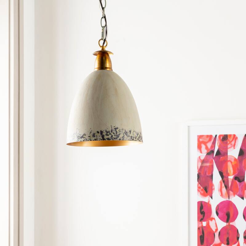 Geoff Grey Painted Metal Hanging Pendant - 11.75"H x 11.75"W x 17.25"D - 11.75"H x 11.75"W x 17.25"D - Grey/Gold