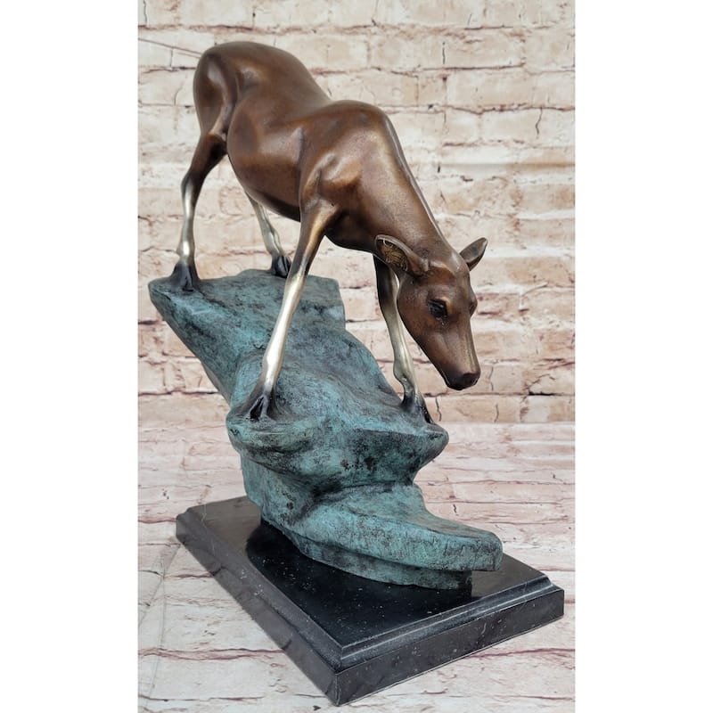 Limned Edition Bronze Deer Sculpture – Graceful Doe Drinking Water Statue