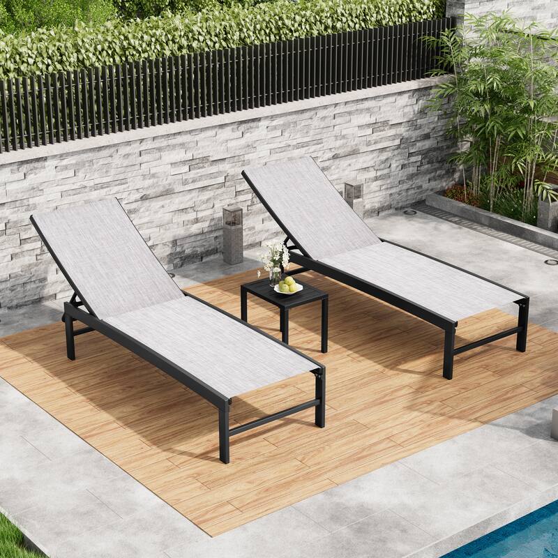 Outdoor Patio Adjustable Chaise Lounge Chairs with Side Table Set
