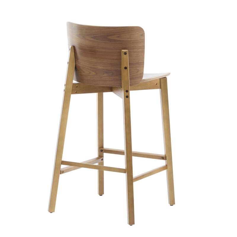 Pari Indoor Wooden Barstool, Walnut Finished, Set of 2