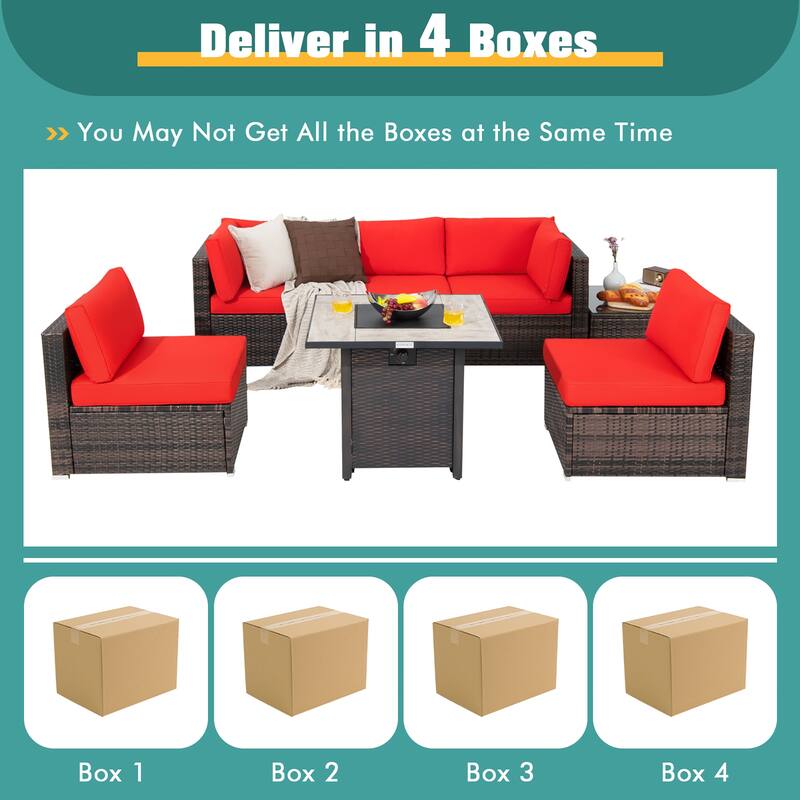 Costway 7PCS Patio Rattan Furniture Set 30'' Fire Pit Table Cover - See Details