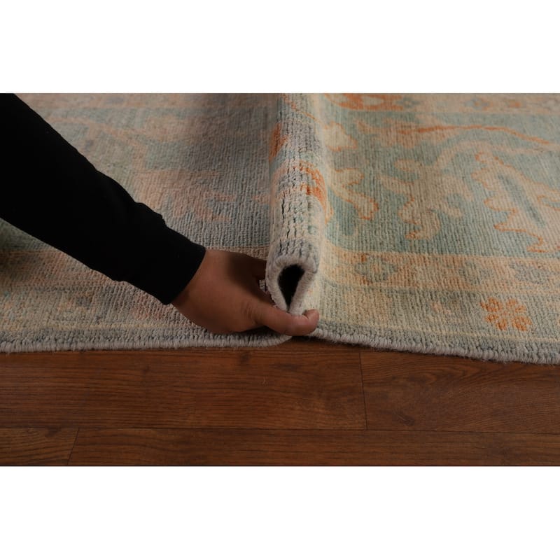 Multi-Color Oushak Area Rug Hand-Knotted Turkish Wool Carpet - 9'9" x 13'2"