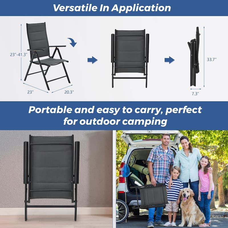 EROMMY 7 Piece Patio Dining Set with Folding Lounge Chairs and Aluminum Table, Outdoor Furniture for Backyard, Deck, or Balcony.